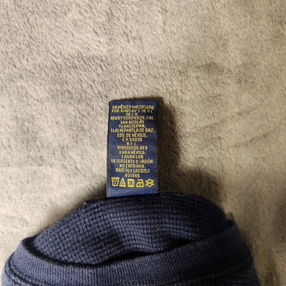 Polo Ralph Lauren Mens Navy Blue Waffle Knit Thermal Long Sleeve Shirt Medium